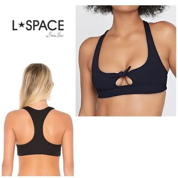 l*space black ribbed cut out bikini top. NWT